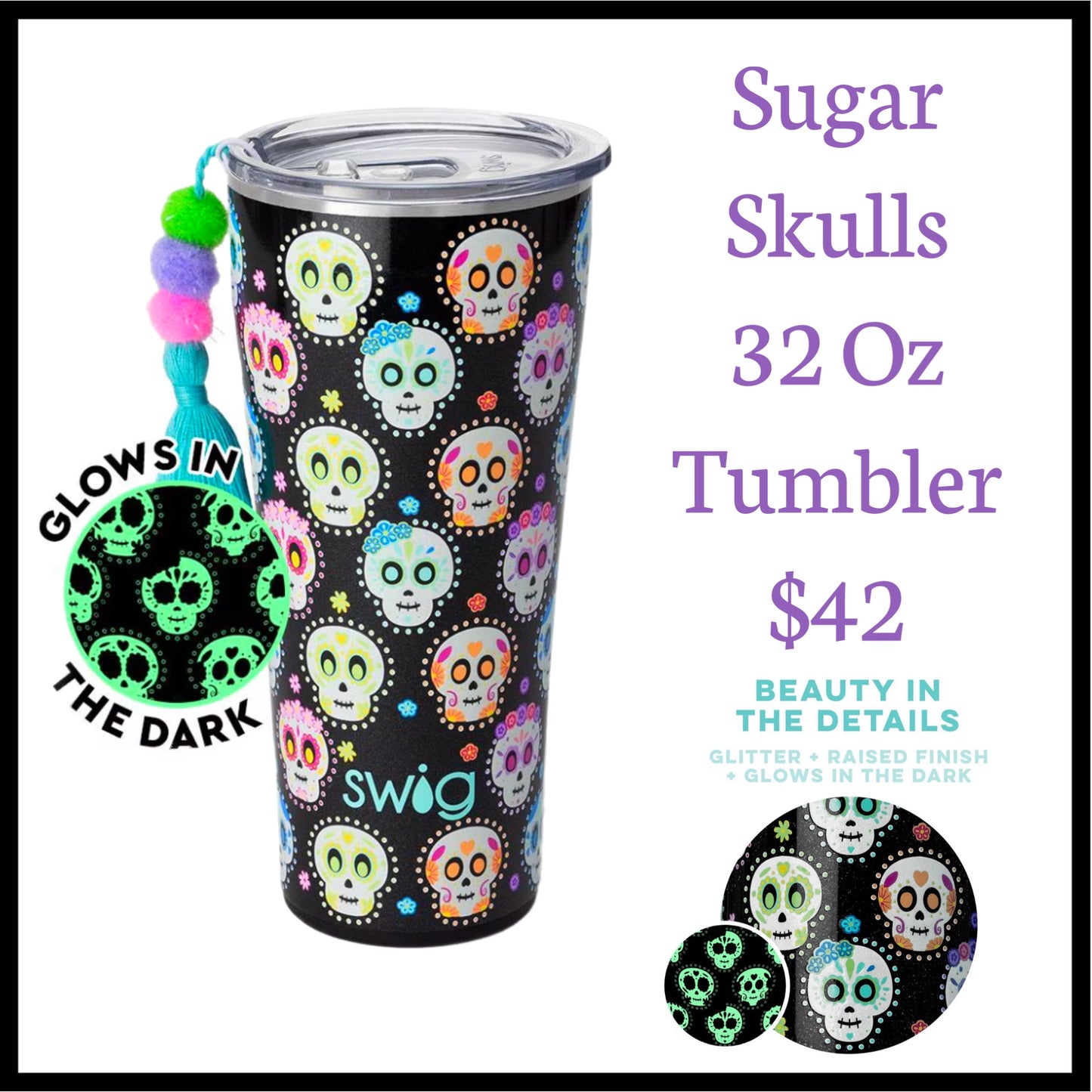 SWIG Sugar Skulls 32 Oz tumbler